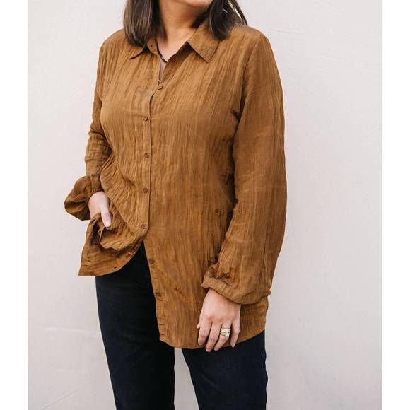 NEW B.YOUNG crinkle satin shirt in rust - Picture 3 of 4